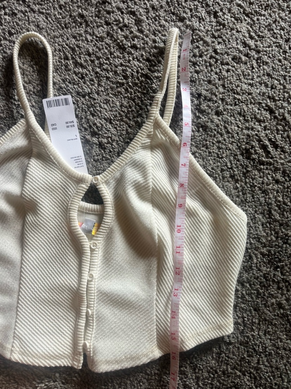 Urban Outfitters Cream Ribbed Button-Front Crop Top - Picture 8 of 9